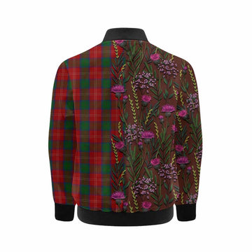 Chisholm Family Crest Tartan Kid Bomber Jacket Scottish Thistle Flower Pattern Half Style - Tartan Vibes Clothing