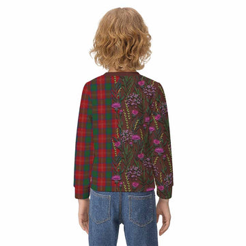 Chisholm Family Crest Tartan Kid Knitted Sweatshirt Scottish Thistle Flower Pattern Half Style - Tartan Vibes Clothing