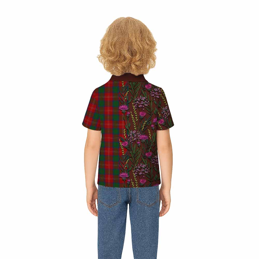 Chisholm Family Crest Tartan Kid Polo Shirt Scottish Thistle Flower Pattern Half Style - Tartan Vibes Clothing
