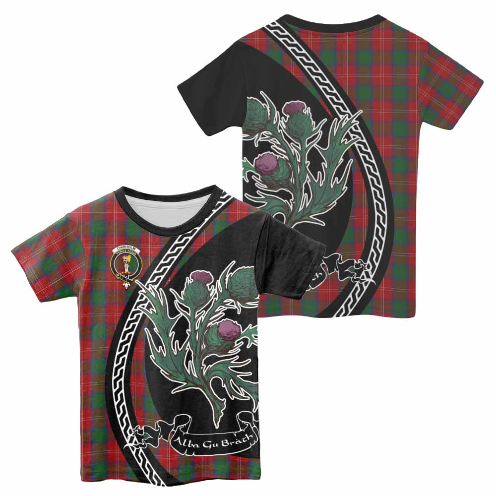 Chisholm Family Crest Tartan Kid T-shirt Alba Thistle Inspired - Tartan Vibes Clothing