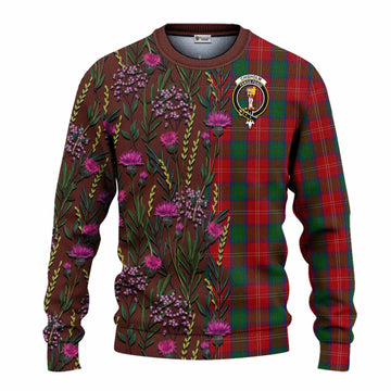 Chisholm Family Crest Tartan Knitted Sweater Scottish Thistle Flower Pattern Half Style