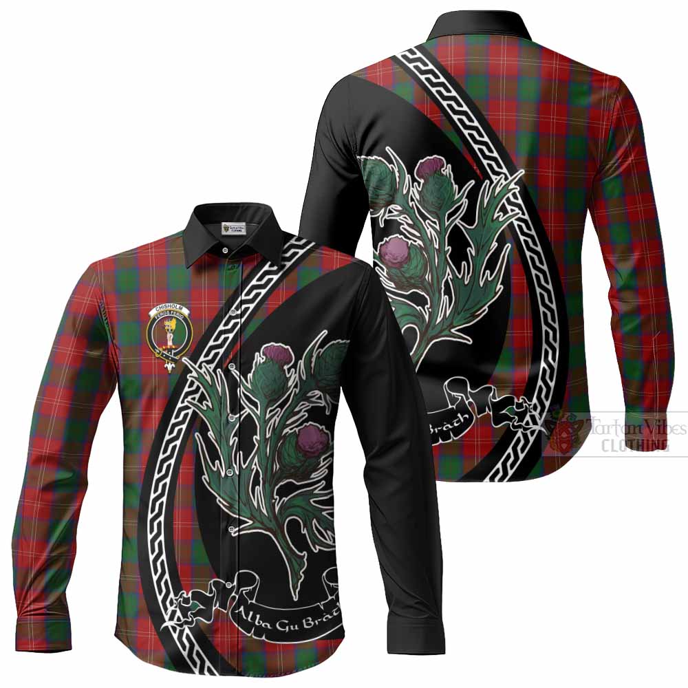 Chisholm Family Crest Tartan Long Sleeve Button Shirts Alba Thistle Inspired - Tartan Vibes Clothing