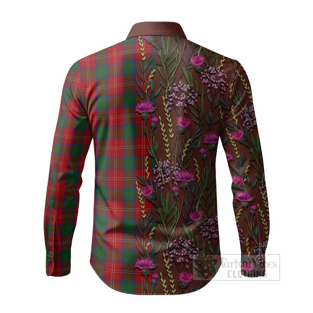 Chisholm Family Crest Tartan Long Sleeve Button Shirts Scottish Thistle Flower Pattern Half Style - Tartan Vibes Clothing