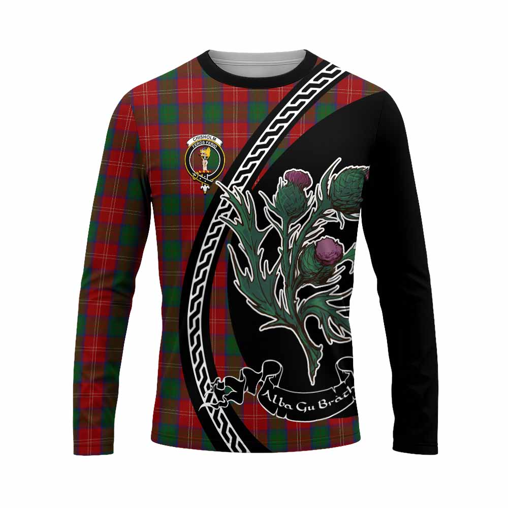Chisholm Family Crest Tartan Long Sleeve T-Shirt Alba Thistle Inspired - Tartan Vibes Clothing