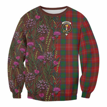 Chisholm Family Crest Tartan Sweatshirt Scottish Thistle Flower Pattern Half Style