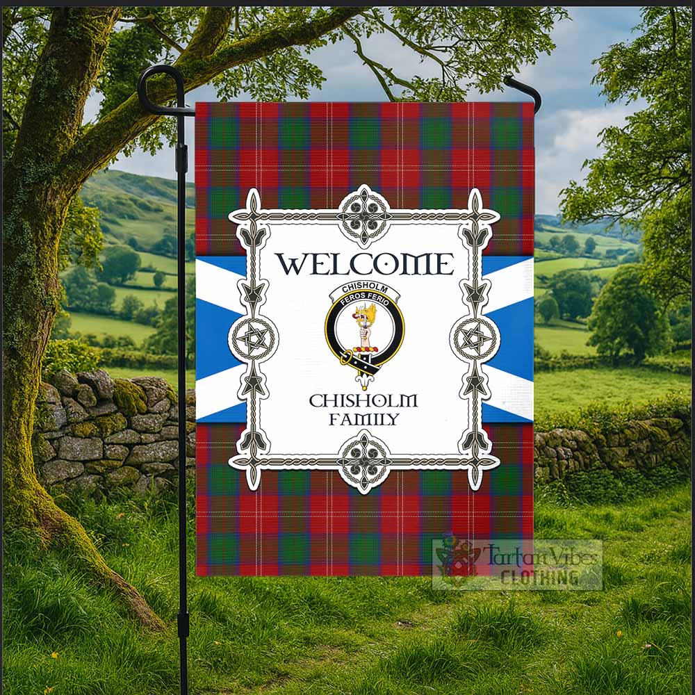 Chisholm Family Crest Tartan Welcome Garden Flag Saltire Harmony Style - Tartan Vibes Clothing