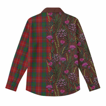 Chisholm Family Crest Tartan Women Casual Shirt Scottish Thistle Flower Pattern Half Style - Tartan Vibes Clothing