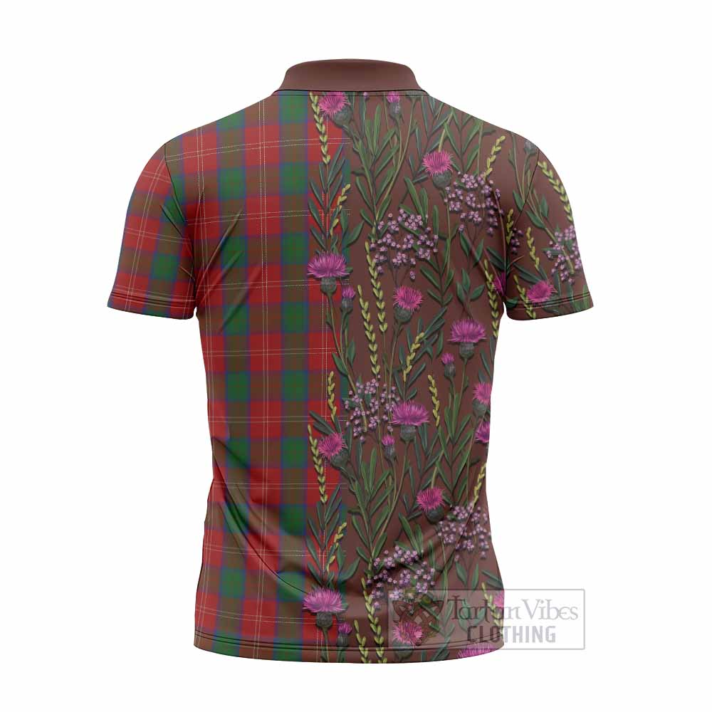Chisholm Family Crest Tartan Zipper Polo Shirt Scottish Thistle Flower Pattern Half Style - Tartan Vibes Clothing