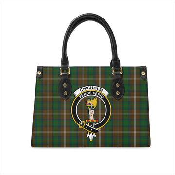 Chisholm Hunting Tartan Leather Bag with Family Crest