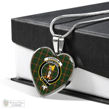 Chisholm Hunting Tartan Heart Necklace with Family Crest