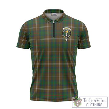 Chisholm Hunting Tartan Zipper Polo Shirt with Family Crest