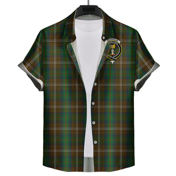 Chisholm Hunting Tartan Short Sleeve Button Down Shirt with Family Crest
