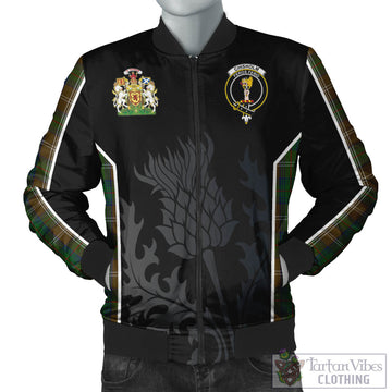 Chisholm Hunting Tartan Bomber Jacket with Family Crest and Scottish Thistle Vibes Sport Style