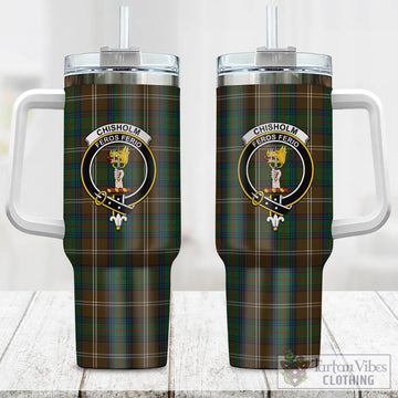 Chisholm Hunting Tartan and Family Crest Tumbler with Handle