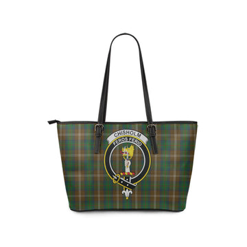 Chisholm Hunting Tartan Leather Tote Bag with Family Crest