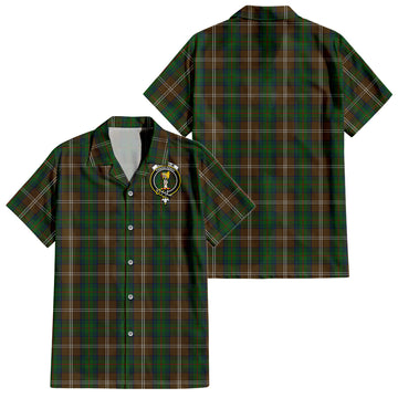 Chisholm Hunting Tartan Short Sleeve Button Down Shirt with Family Crest