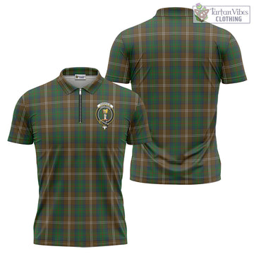 Chisholm Hunting Tartan Zipper Polo Shirt with Family Crest
