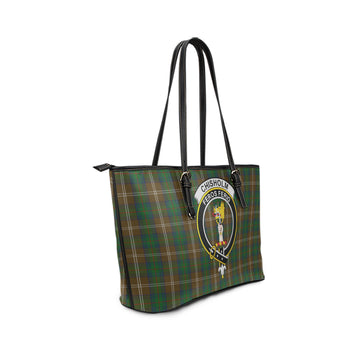 Chisholm Hunting Tartan Leather Tote Bag with Family Crest