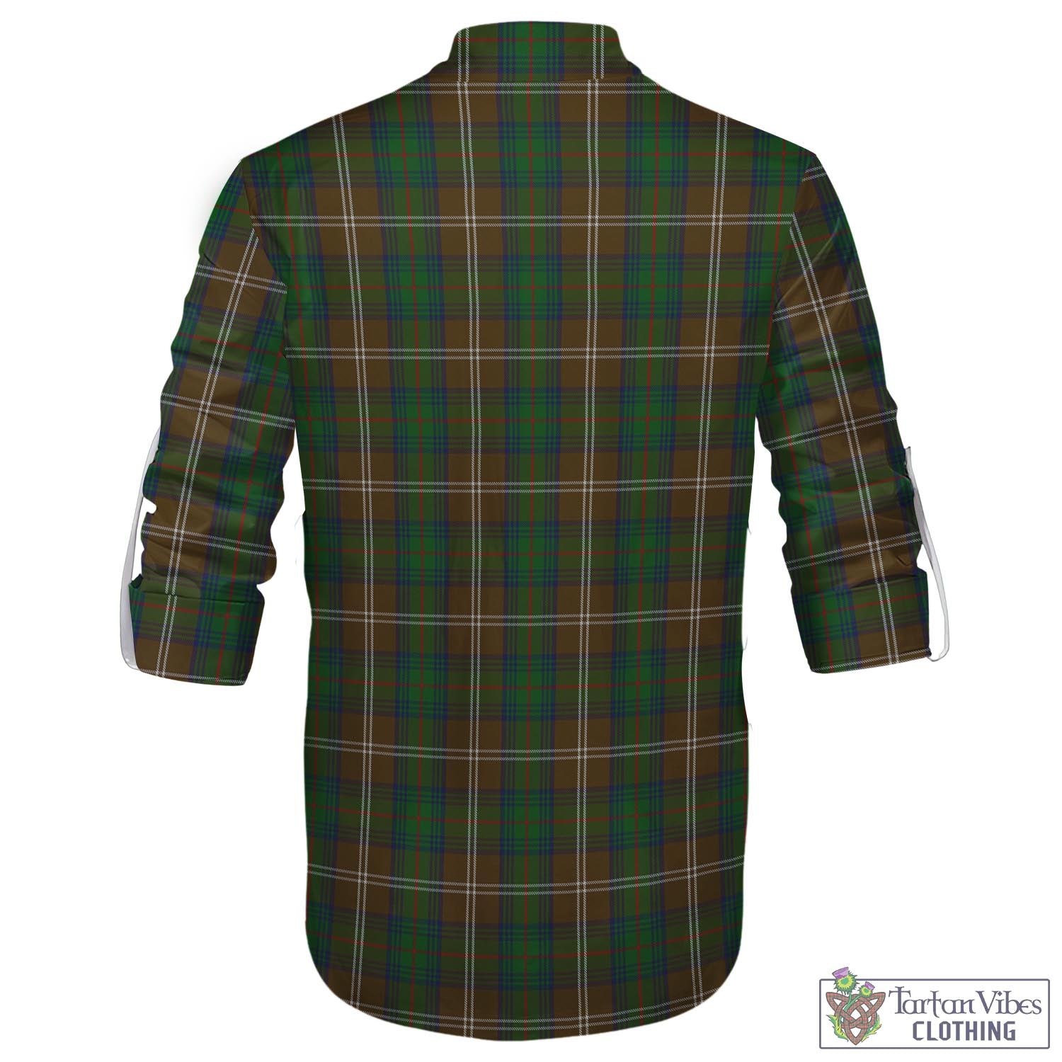Tartan Vibes Clothing Chisholm Hunting Tartan Men's Scottish Traditional Jacobite Ghillie Kilt Shirt with Family Crest