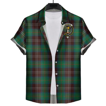 Chisholm Hunting Ancient Tartan Short Sleeve Button Down Shirt with Family Crest