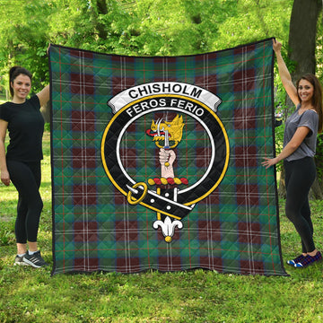 Chisholm Hunting Ancient Tartan Quilt with Family Crest