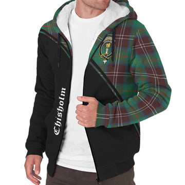 Chisholm Hunting Ancient Tartan Sherpa Hoodie with Family Crest Curve Style