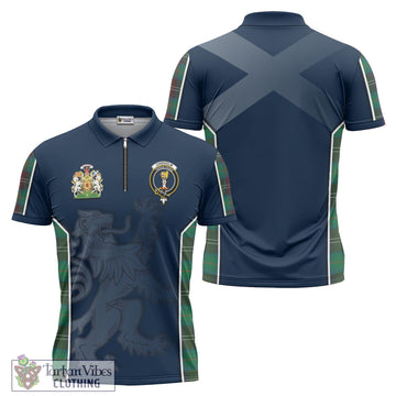 Chisholm Hunting Ancient Tartan Zipper Polo Shirt with Family Crest and Lion Rampant Vibes Sport Style