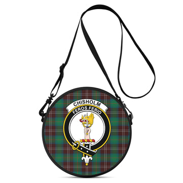 Chisholm Hunting Ancient Tartan Round Satchel Bags with Family Crest