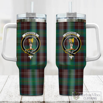 Chisholm Hunting Ancient Tartan and Family Crest Tumbler with Handle