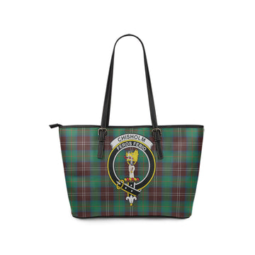Chisholm Hunting Ancient Tartan Leather Tote Bag with Family Crest
