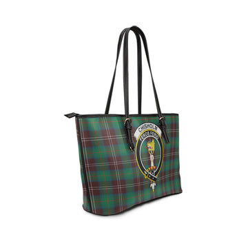 Chisholm Hunting Ancient Tartan Leather Tote Bag with Family Crest