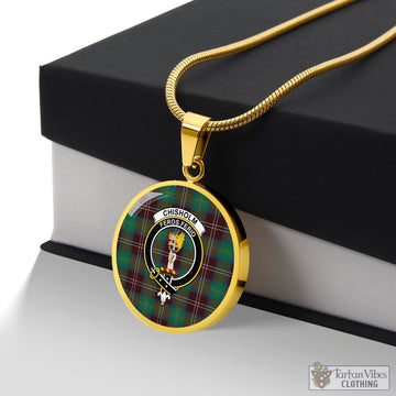 Chisholm Hunting Ancient Tartan Circle Necklace with Family Crest