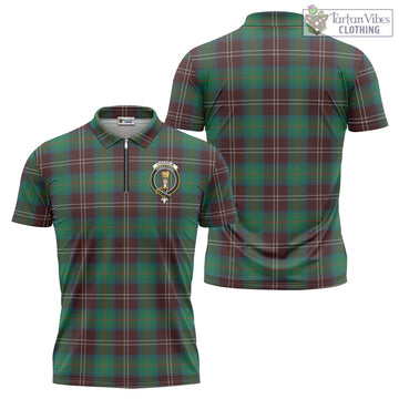 Chisholm Hunting Ancient Tartan Zipper Polo Shirt with Family Crest