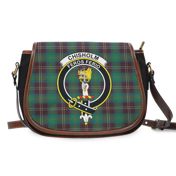 Chisholm Hunting Ancient Tartan Saddle Bag with Family Crest