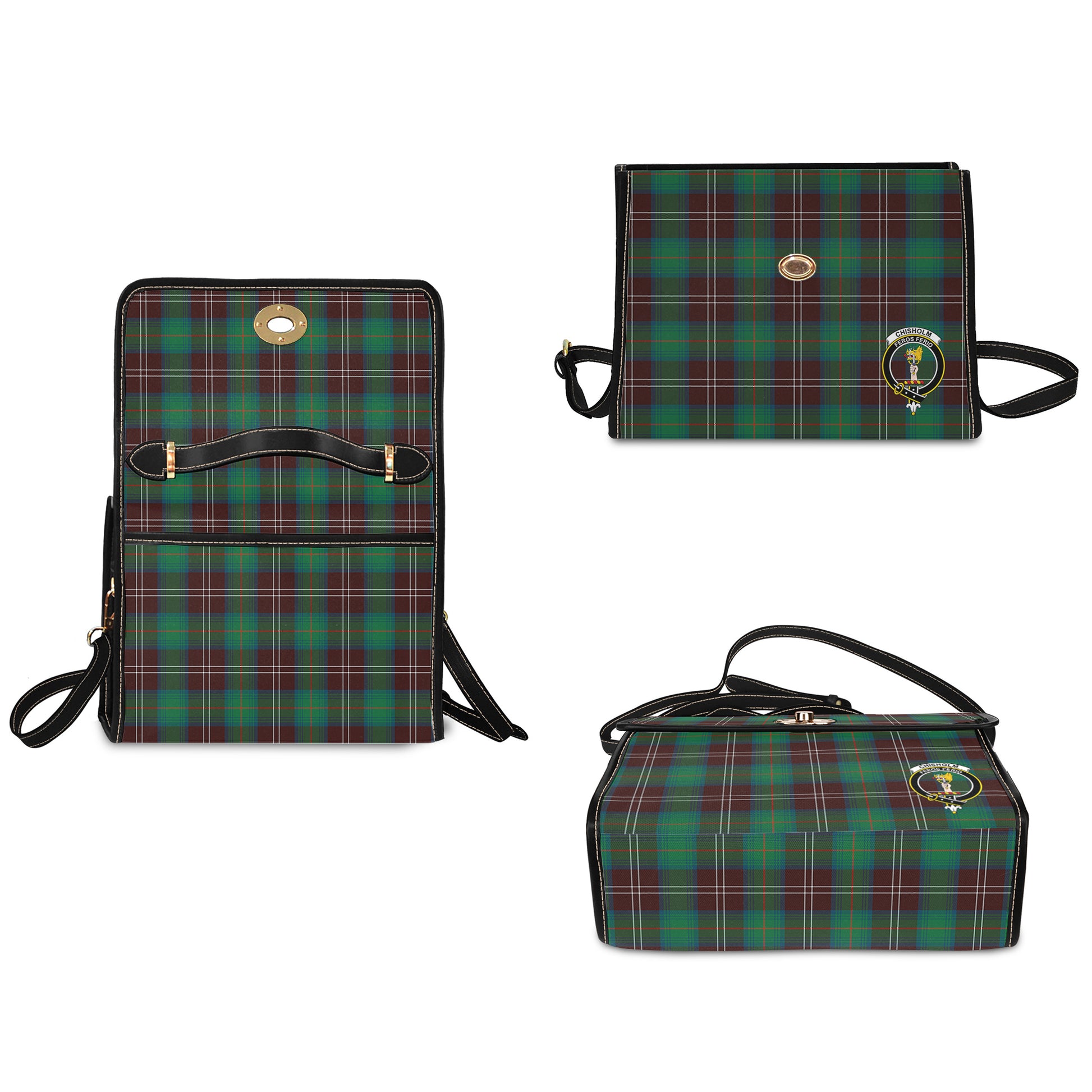 chisholm-hunting-ancient-tartan-leather-strap-waterproof-canvas-bag-with-family-crest
