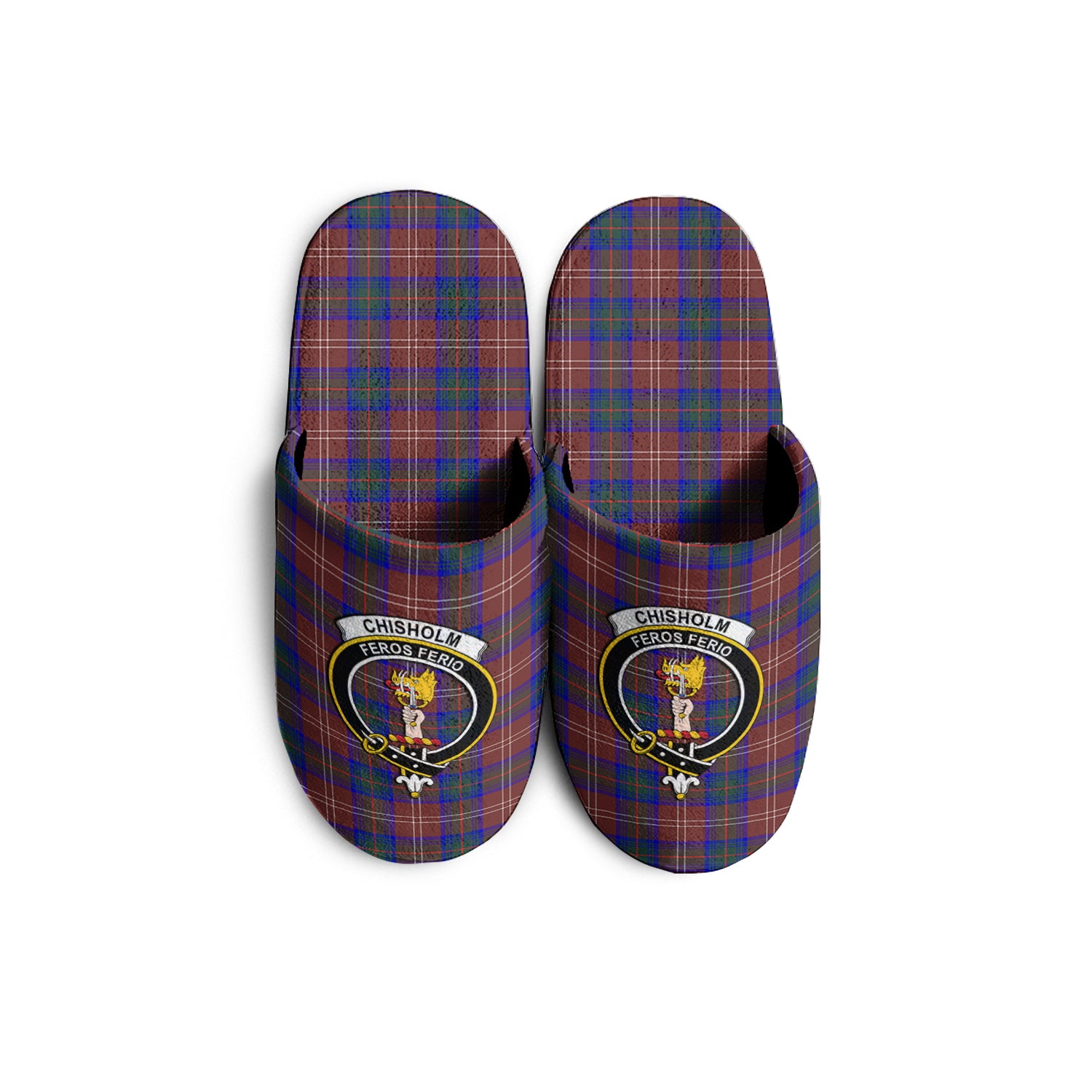 Chisholm Hunting Modern Tartan Home Slippers with Family Crest - Tartanvibesclothing