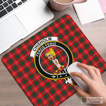 Chisholm Modern Tartan Mouse Pad with Family Crest