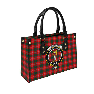 Chisholm Modern Tartan Leather Bag with Family Crest