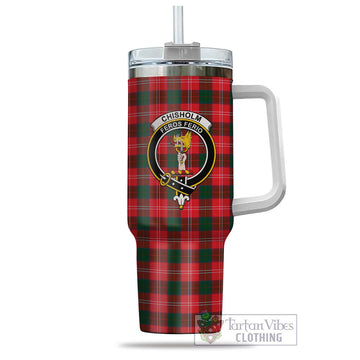 Chisholm Modern Tartan and Family Crest Tumbler with Handle