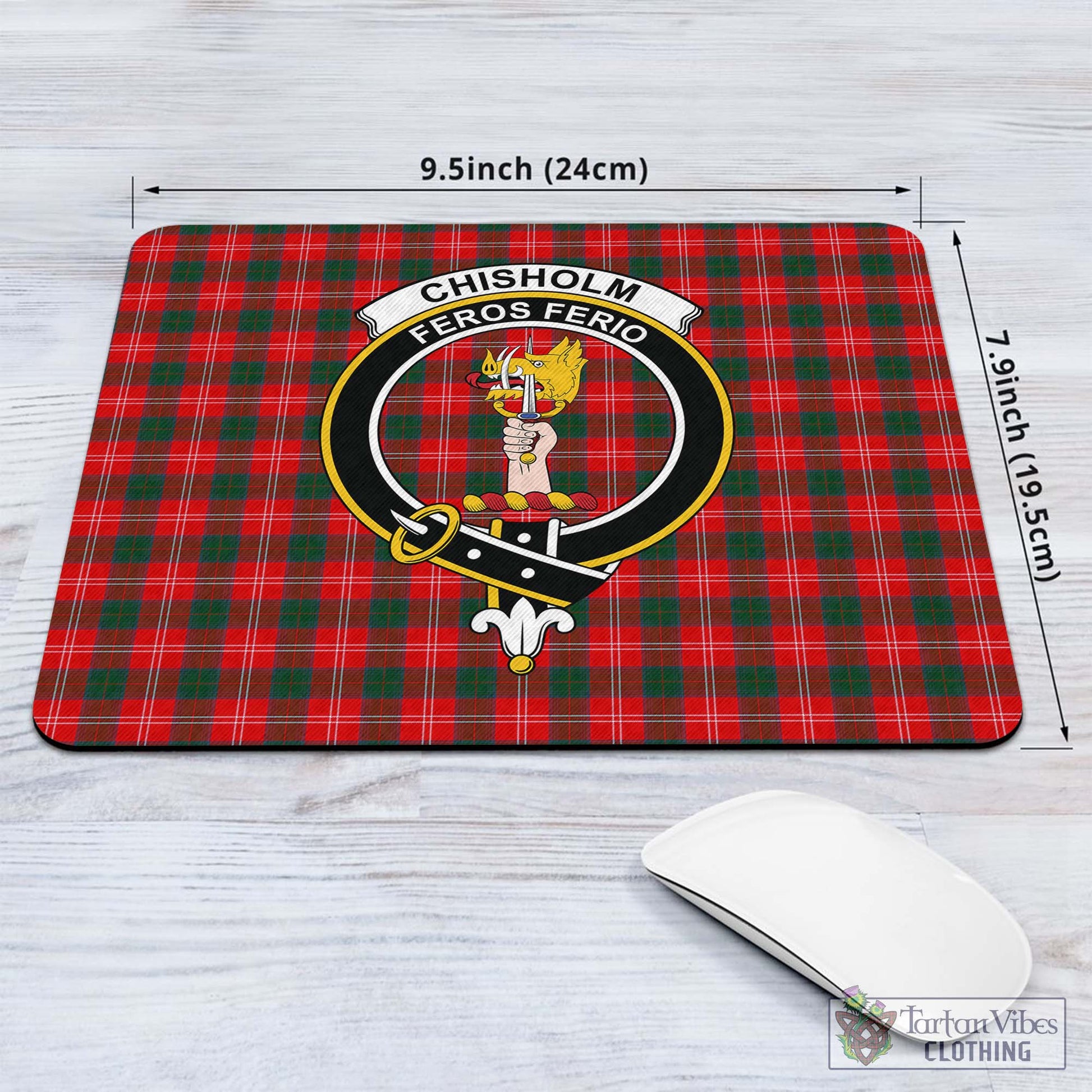 Tartan Vibes Clothing Chisholm Modern Tartan Mouse Pad with Family Crest