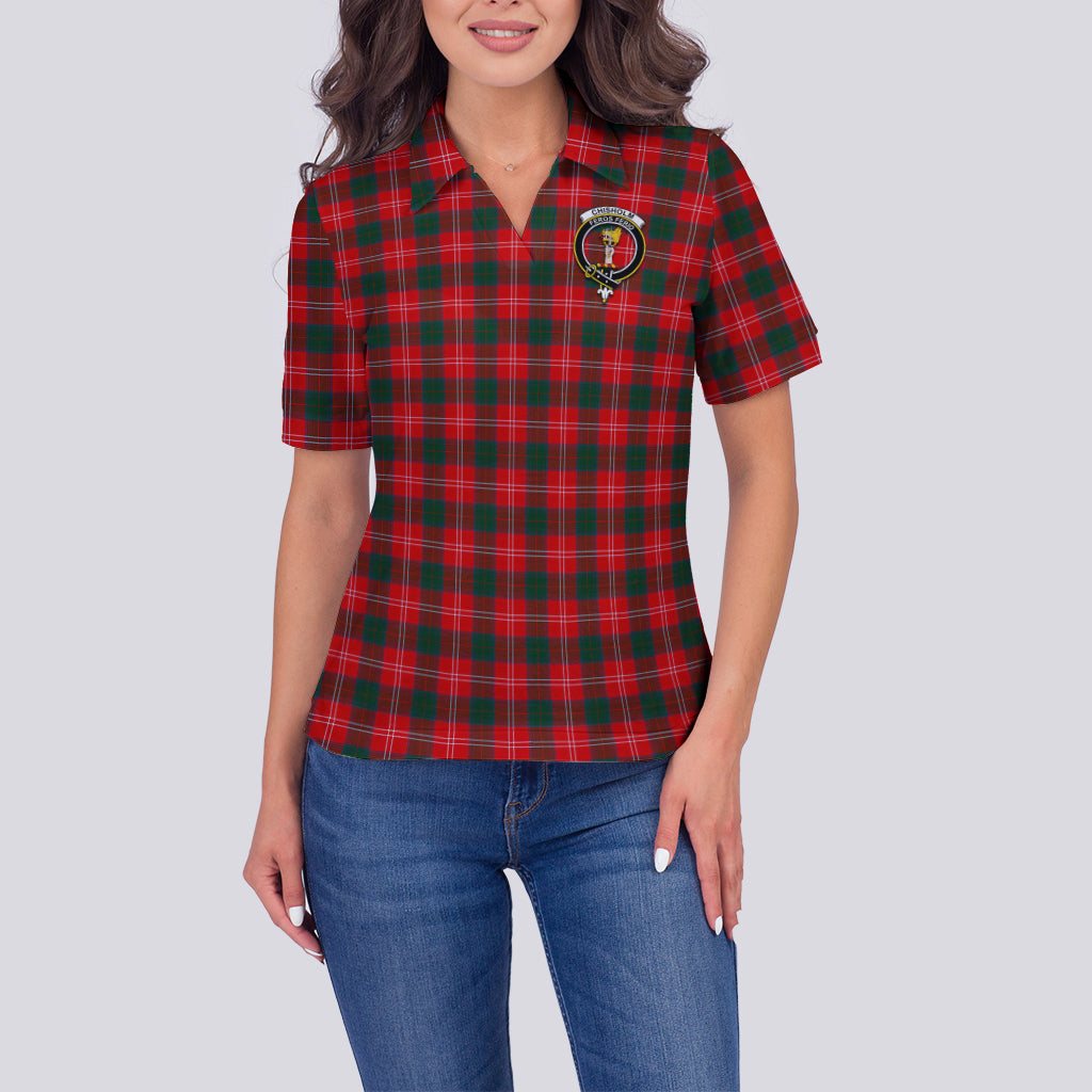 chisholm-modern-tartan-polo-shirt-with-family-crest-for-women