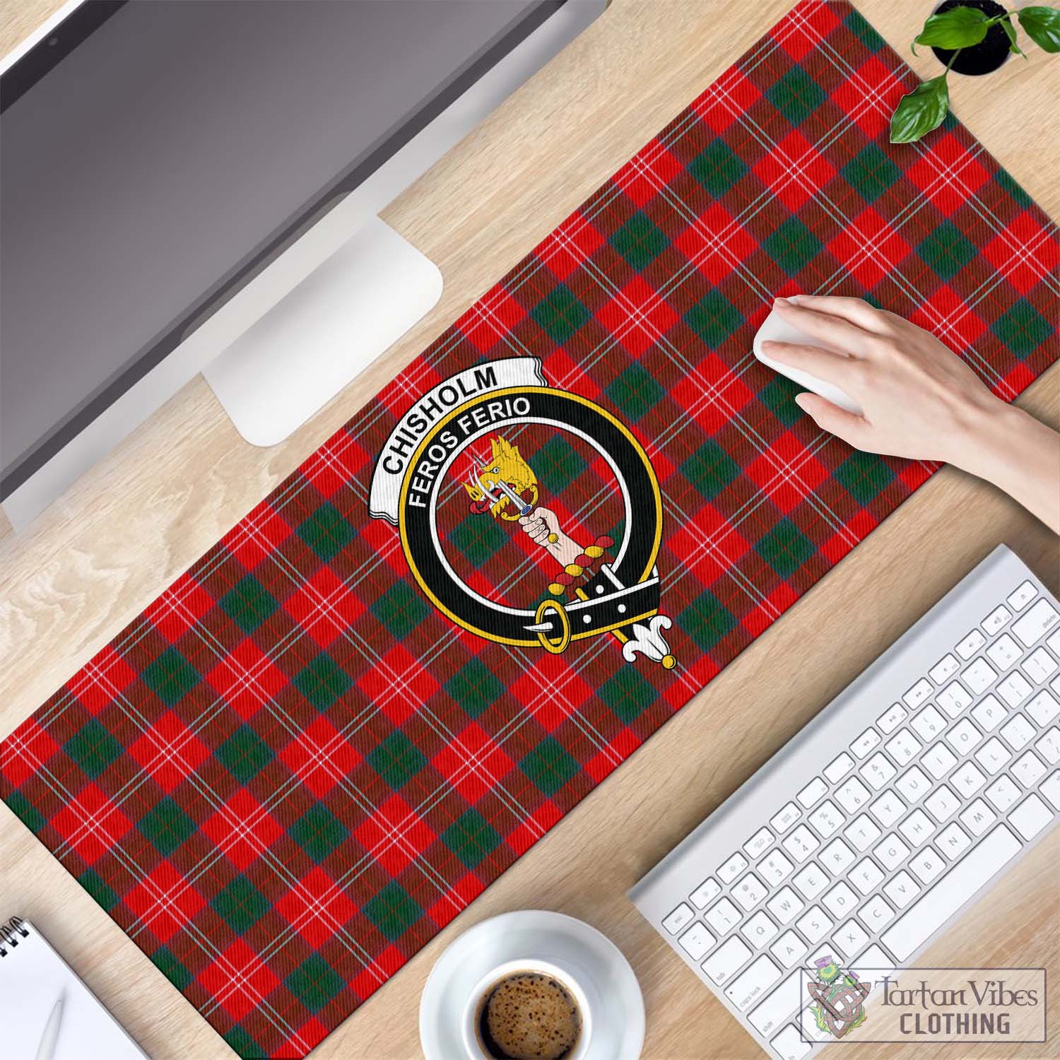 Tartan Vibes Clothing Chisholm Modern Tartan Mouse Pad with Family Crest