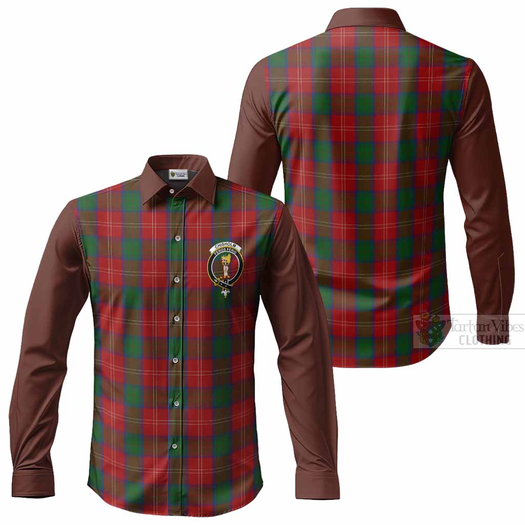 Chisholm Tartan Accent Long Sleeve Button Shirts with Family Crest