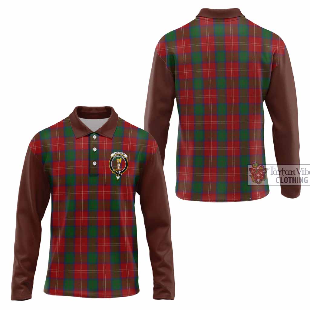 Chisholm Tartan Accent Long Sleeve Polo Shirt with Family Crest