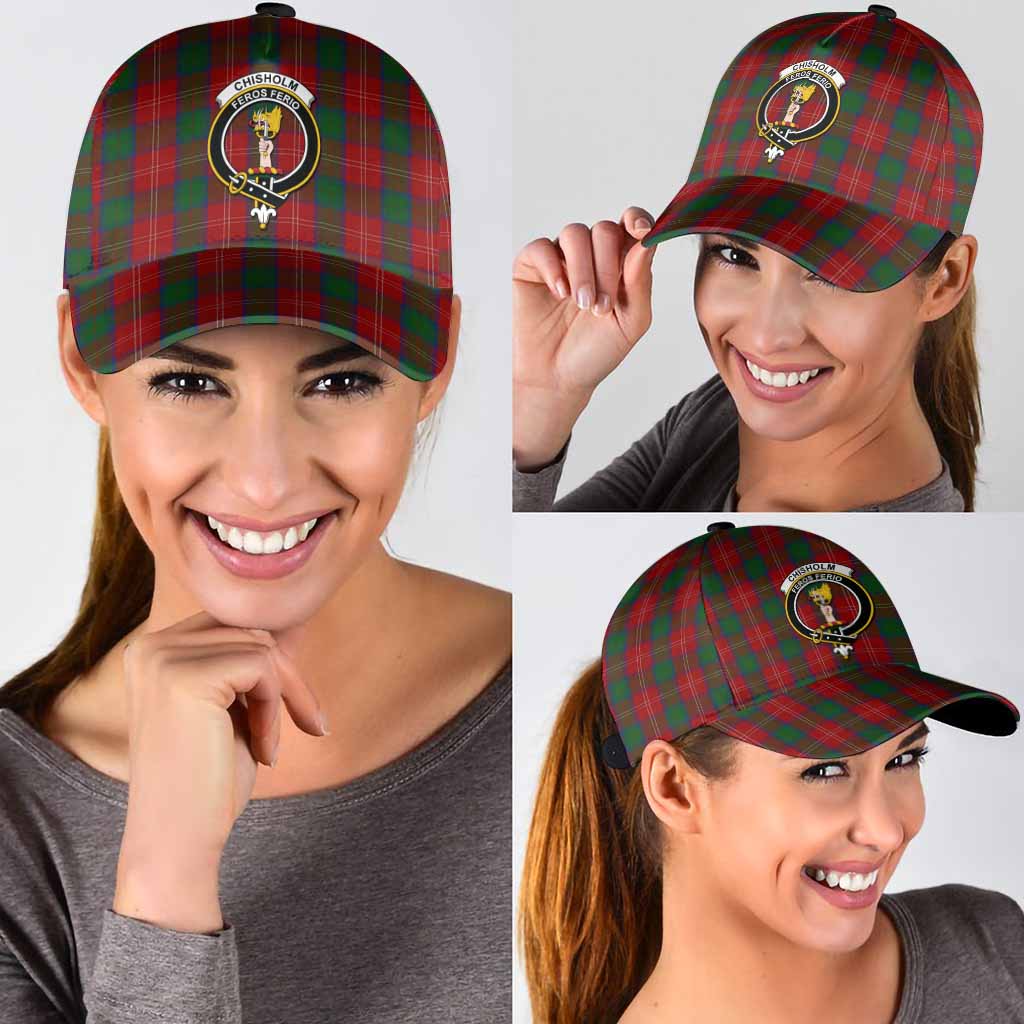 Chisholm Tartan Classic Cap with Family Crest