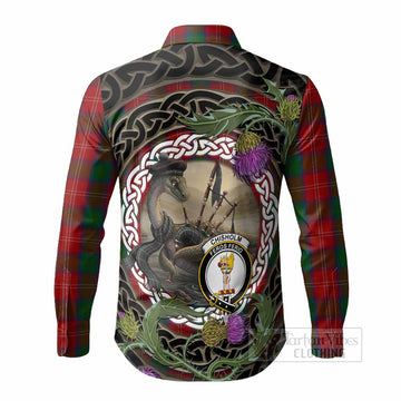Chisholm Tartan Crest Bagpipe Nessie Long Sleeve Button Shirts Scottish Loch Ness Monster Celtic Thistle