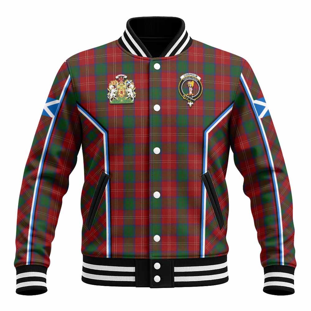 Chisholm Tartan Crest Baseball Jacket Scotland Coat of Arm Flag Style - Tartan Vibes Clothing