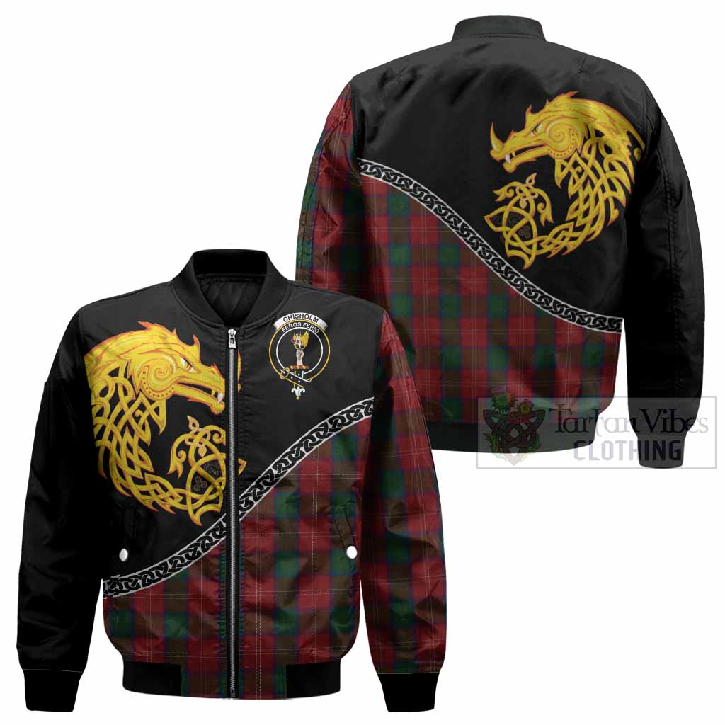 Chisholm Tartan Crest Bomber Jacket Legendary Dragon Knot Half Style