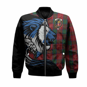 Chisholm Tartan Crest Bomber Jacket Scottish Golden Lions Wave Flow