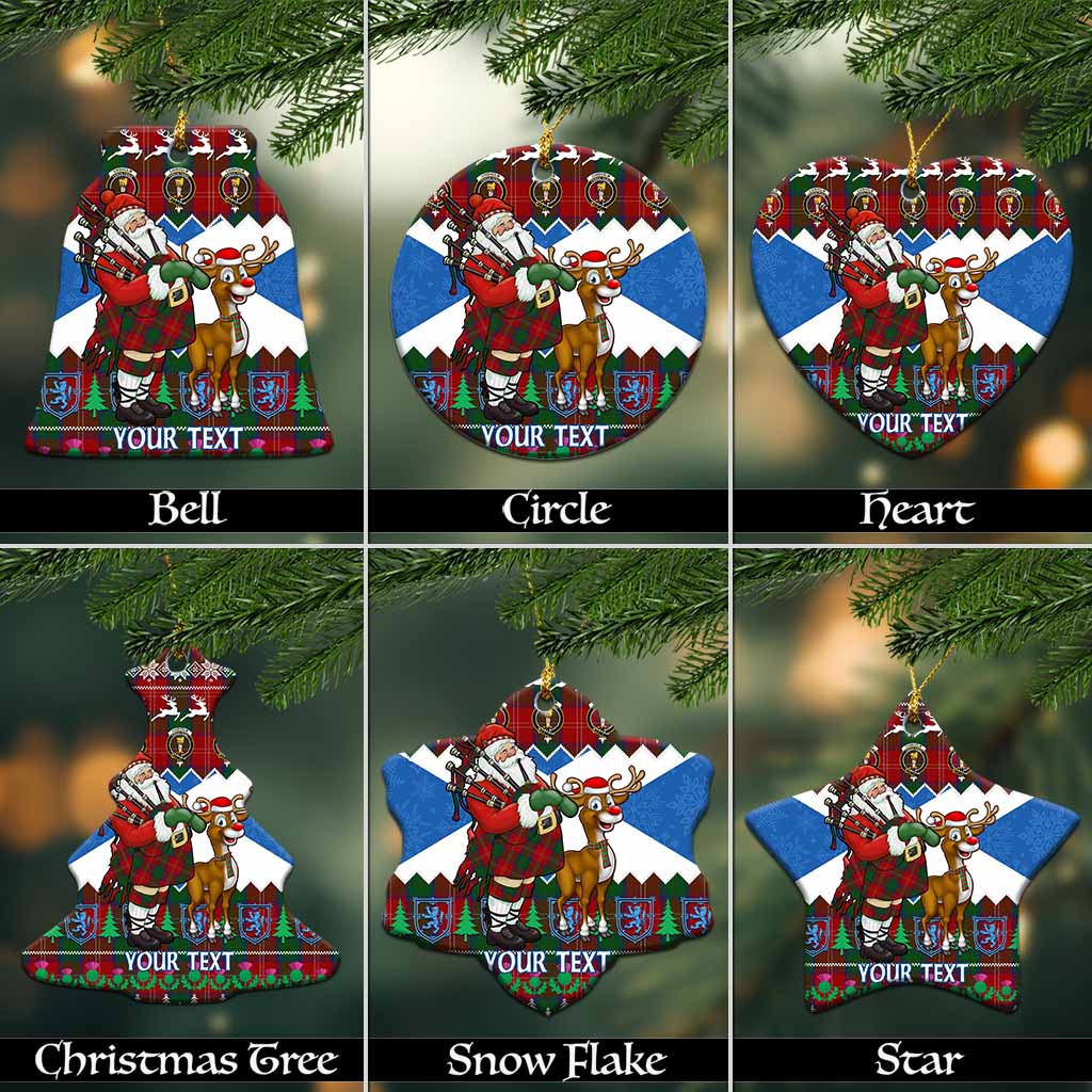 Chisholm Tartan Crest Christmas Ceramic Ornament Scotland Santa With Bagpipes Cute Reindeer